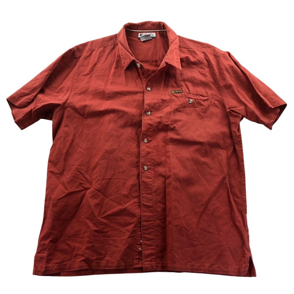 Columbia Mens Shirt XL Red Short Sleeve Classic Casual Pocket Button Up Outdoors